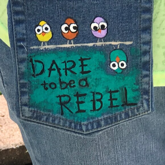 Crossbody Jean Purse: Handmade Over Shoulder Cell Phone Bag, Whimsical Birds - Picture 6 of 11